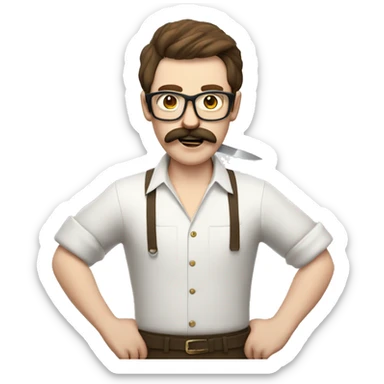 Pale Guy brown hair glasses moustache with knife cooking sticker