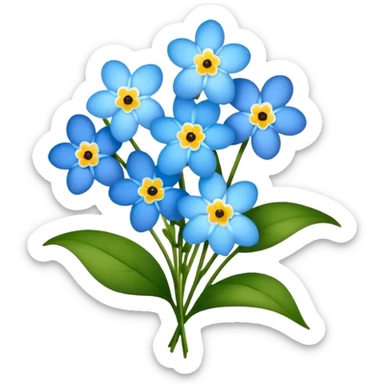 luxuriant, big bouquet Forget-Me-Not flower, stem, leaf sticker