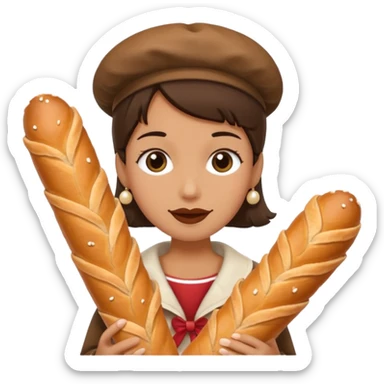 à face with a large baguette and two chouqettes aside ready to eat them sticker