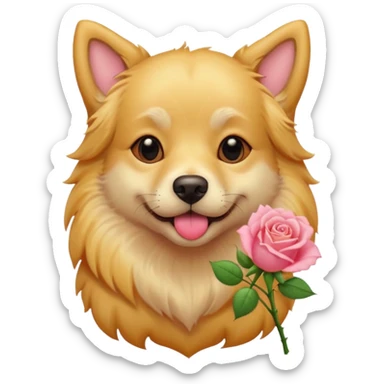 A doggie with a rose in his mouth in soft pink, beige and yellow pastel colors sticker