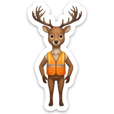 crea un venado de cuerpo completo que lleve un chaleco color naranja y que el chaleco lleve en el lado izquierdo el nombre de (telamon) sticker