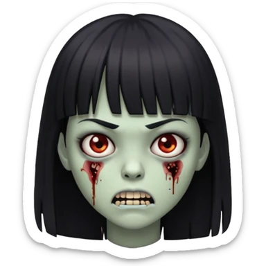 Zombie emoji Girl straight hair and bangs with a serious face and sharp teeth sticker