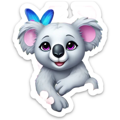 Lisa Frank koala bear with rainbow eyes with flowers sticker
