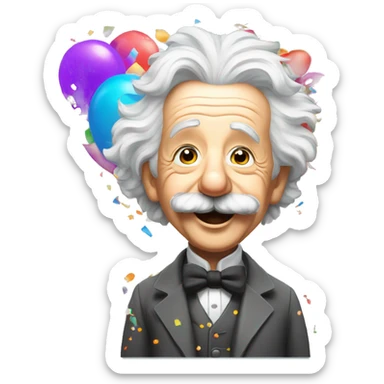 happy albert einstein shooting colorful confetti popper with partty baloons sticker
