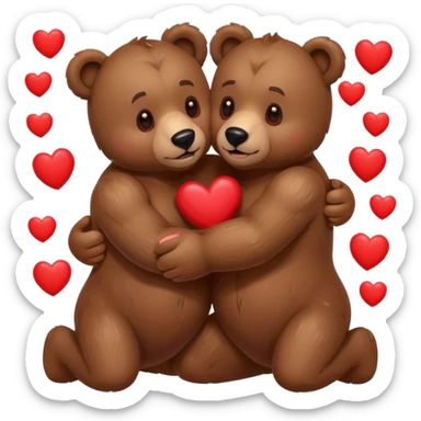 two muscular bears hugging, surrounded by hearts, playful and loving sticker