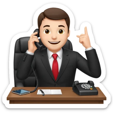 excited office boss on phone at his desk sticker
