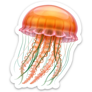 Beautiful pale pink and light orange transparent jellyfish among algae  sticker
