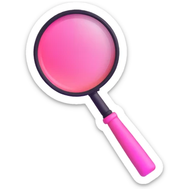 magnifying glass, transparent glass with bright pink gradient from #FF335F to #FF99AA, highlights, minimalistic sticker