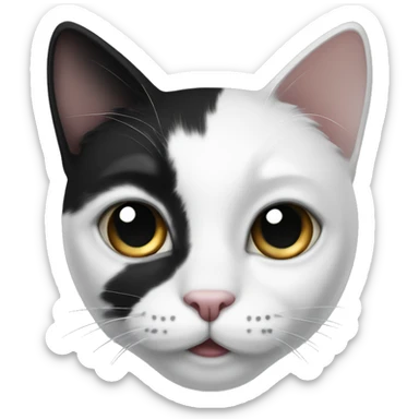 Black and white cat with a black spot on right eye and black left ear sticker