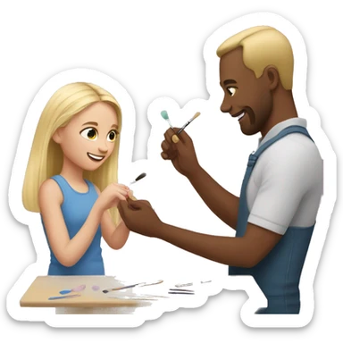 blonde daughter paints blonde dad's nails sticker