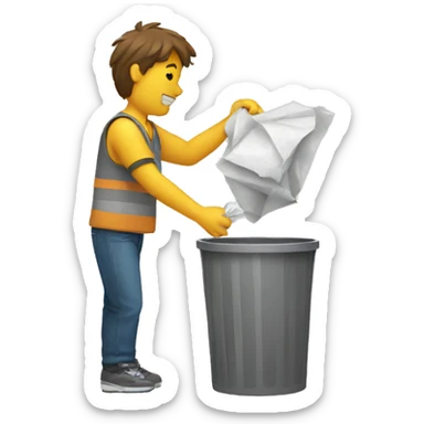 Throwing a crushed paper ball into a trash can sticker