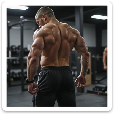 realistic photo of a crossfit athlete training, performing shoulder and hip mobility exercises, fluid movement, defined muscles, bright light, gym background sticker