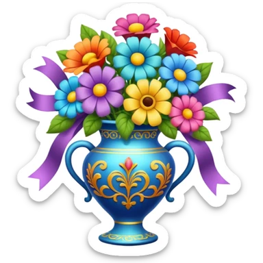 flower in a vase with decorative ribbon sticker