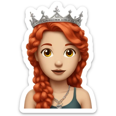 Beautiful girl, long red hair and tattoos and a crown sticker