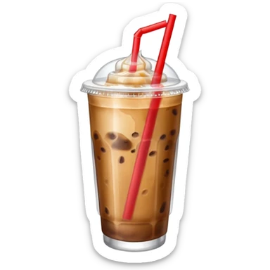  plastic cup of iced coffee with one straw. sticker