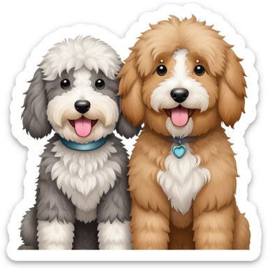 Gray and white sheepadoodle and an apricot goldendoodle  sticker