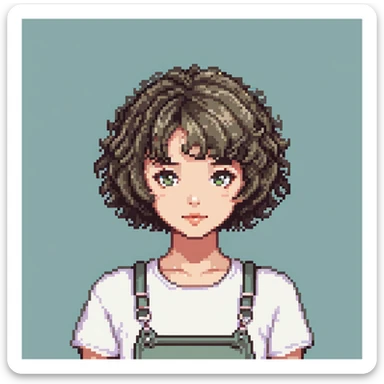 cute girl with short permed hairstyle, bob cut with curls sticker