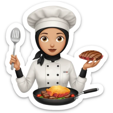 chef woman with black hijab cooking steak sticker