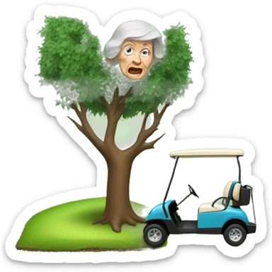 Old lady golf cart crash tree sticker