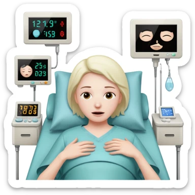 a PATIENT waking up before a surgery, with monitors and sleeping sticker