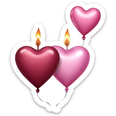 metallic heart-shaped balloons in burgundy and pink aesthetic decorative candle in the shape of a heart sticker