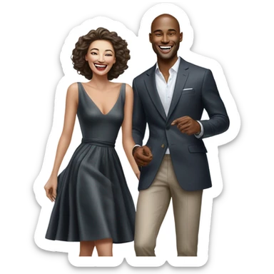 Hyper Realistic beautiful dior model laughing with a handsome male model  sticker