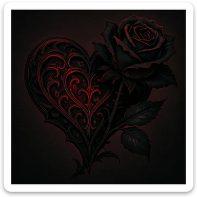 gothic style heart with a dark rose, black and crimson colors sticker