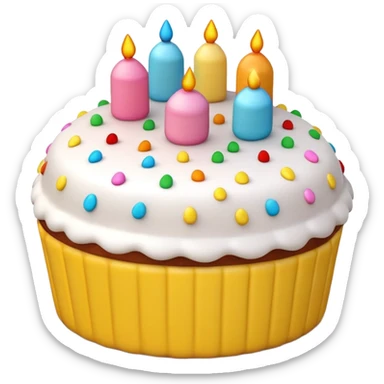 3D iPhone style emoji of a cake, round and fluffy, decorated with icing and sprinkles, isolated on white background, soft shadows, high detail, playful and cute. sticker