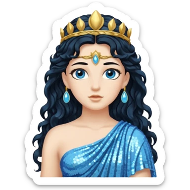 Minerva, Goddess from Wisdom Roman Deities with long black wavy hair, light blue sequin toga sticker