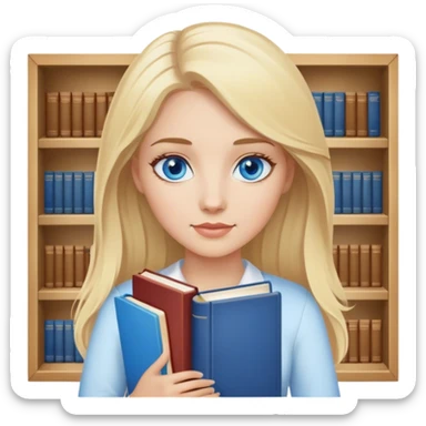 blonde hair blue eyes teacher female holding books sticker