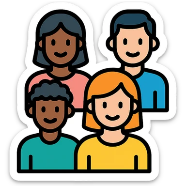 icon of a diverse group of people, inclusive, different skin tones, simple and friendly, representing diversity sticker