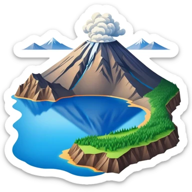 Changbai Mountain with crater lake Jilin, simplified emoji style with bold outlines and bright colors, cartoon style volcano with blue lake inside sticker