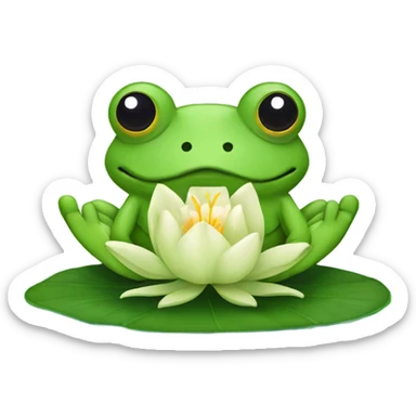 Frog with lily pad and lotus sticker