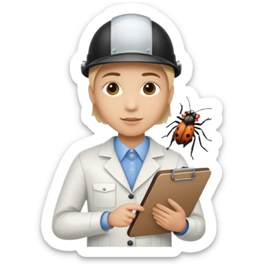 professional QA engineer character holding a clipboard and a bug icon sticker