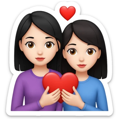 2 girls that have a heart one hair black the other brown  ( brown abd black) sticker