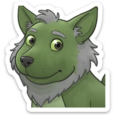 Sad emoji with fluffy grey dog ears and a tail sticker