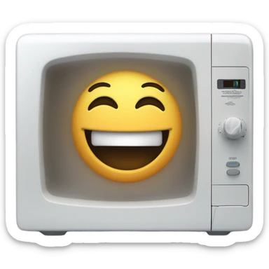 Microwave with a laughing face sticker