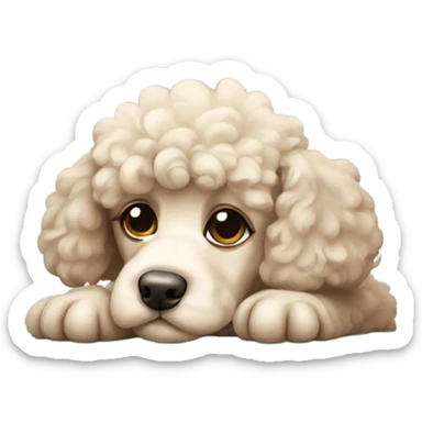 a sleepy-looking poodle puppy sticker