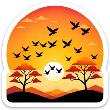 sunrise landscape with birds flying sticker