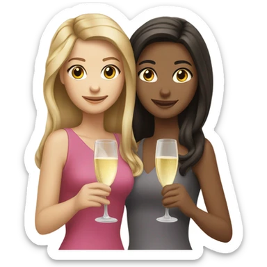 two caucasian brunette girls champagne sticker