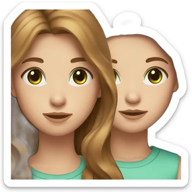1 girl with wavy light brown long hair, blue eyes and freckles and 1 girl with long straight brown hair, green eyes sticker