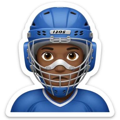 Black ice hockey player who have  a goalkeeper mask sticker