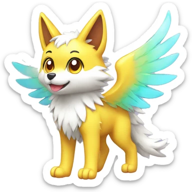 Kawaii Cute Colorful Shiny Winged Wolf-Pokémon full body sticker