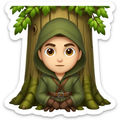 forest rogue peeking from behind tree judging sticker