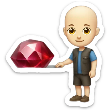 white bald boy holding ruby gem on rails sticker