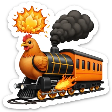 Chicken eating a train while exploding sticker