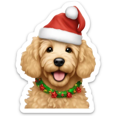 golden doodle puppy under christmas tree  sticker