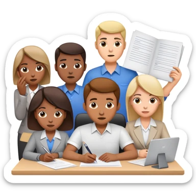 Stressed group of people working at desk  sticker
