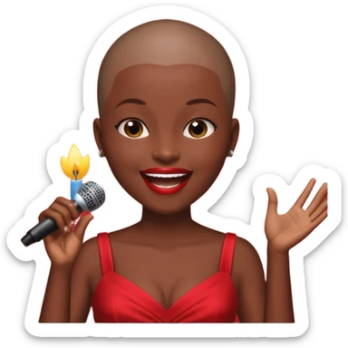 Classic mustang dark women with shaved head sing happy birthday sticker