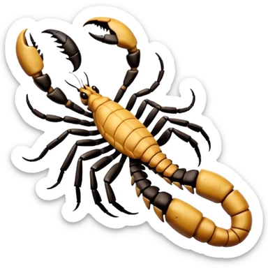 A 3D cartoon scorpion tattoo on a forearm, black ink, detailed stinger and claws, soft lighting, Memoji-style realism. sticker